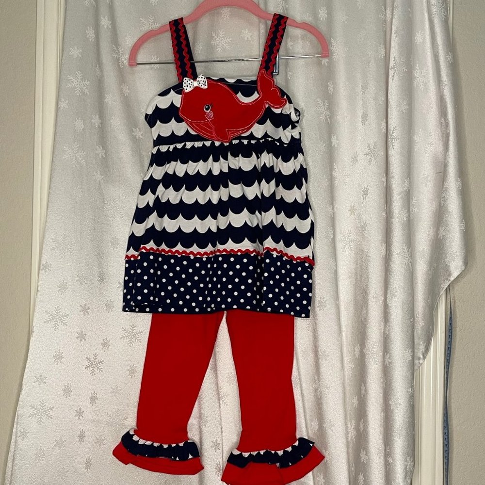 Nannette 2 PC Girls Outfit with Red Whale, Size 6